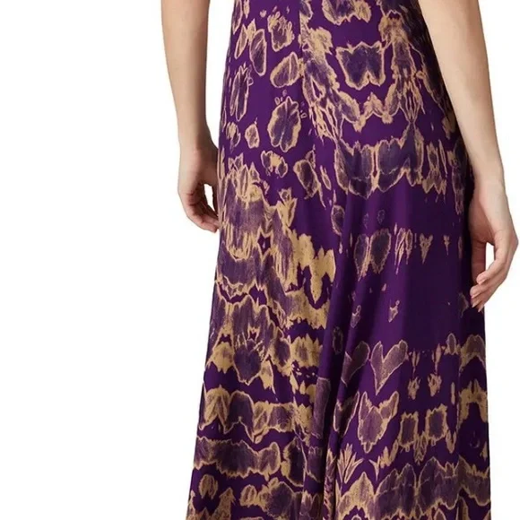 KAHINDO dress African Inspired ty-dy purple & gold zipper sleeveless frayed hem - Picture 2 of 7